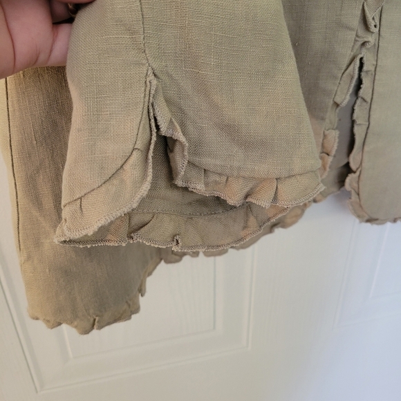 Peck & Peck Tan Linen Blazer One Button Closure Lined Ruffle Detail Size XL - Picture 6 of 12